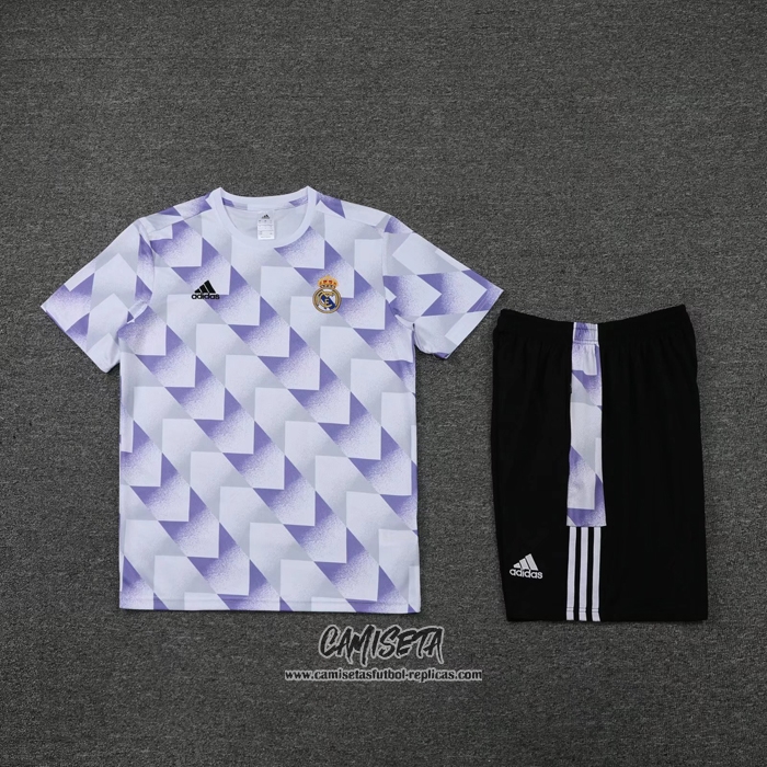 Chandal del Real Madrid 2022-2023 Manga Corta Blanco y Purpura - Pantalon Corto